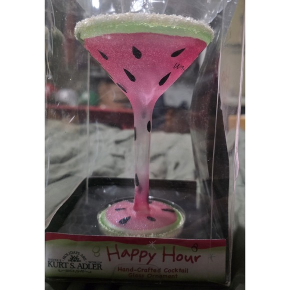 Kurt S Adler Happy Hour Watermelon Martini Cocktail Glass Christmas Ornament NIB - Picture 4 of 8